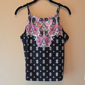 Island Escape Black Tankini Pink & White Paisley - Bandana Print